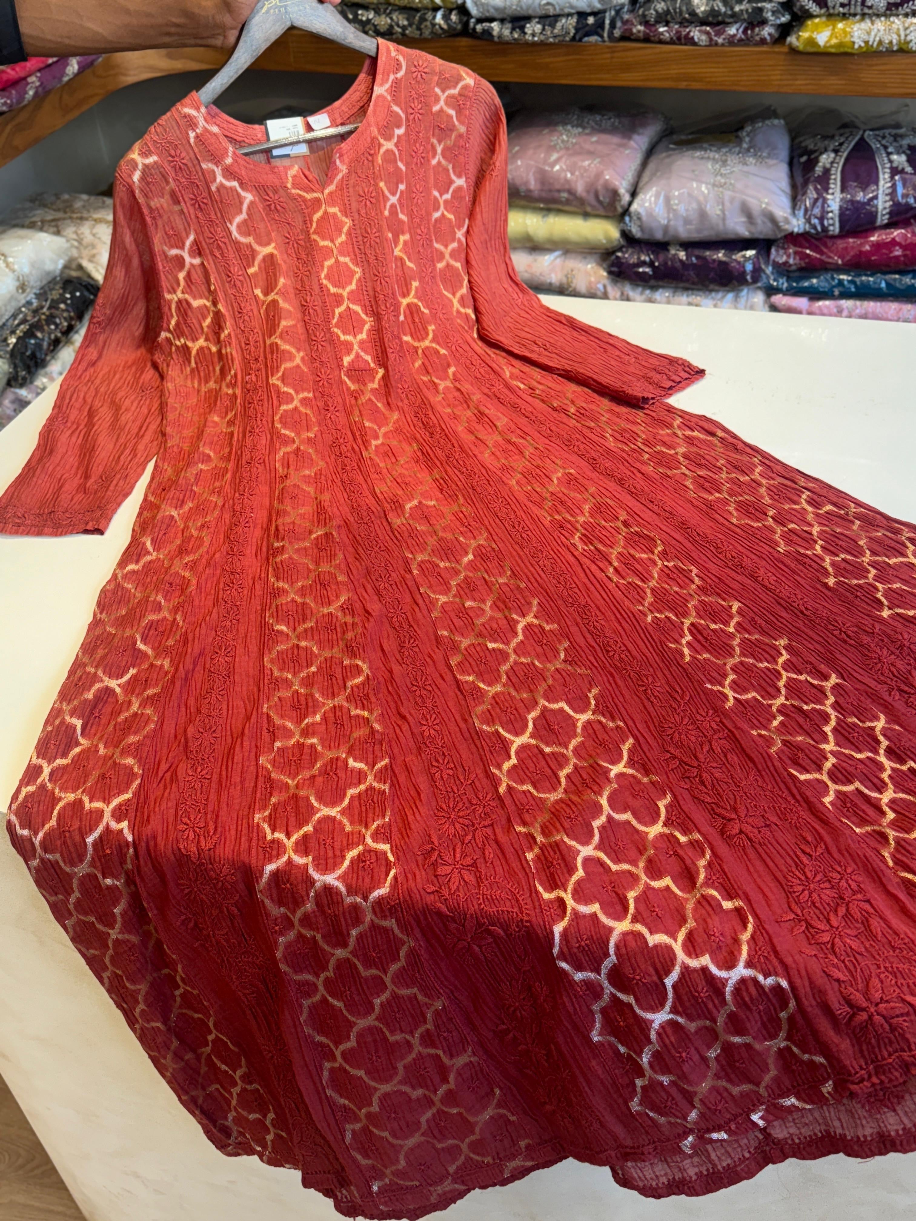 Authentic chikankari Anarkali-Kurta - Pehnava Lawns