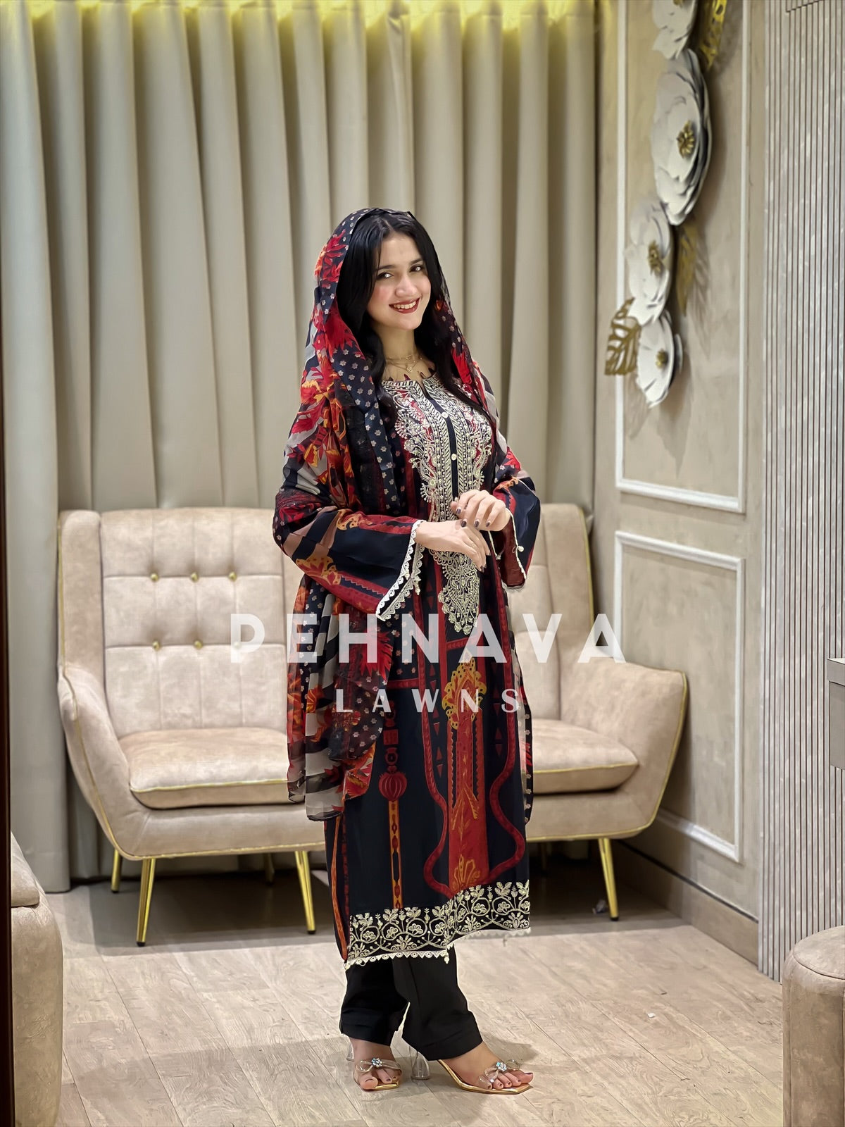 Black Printed Casual Suit