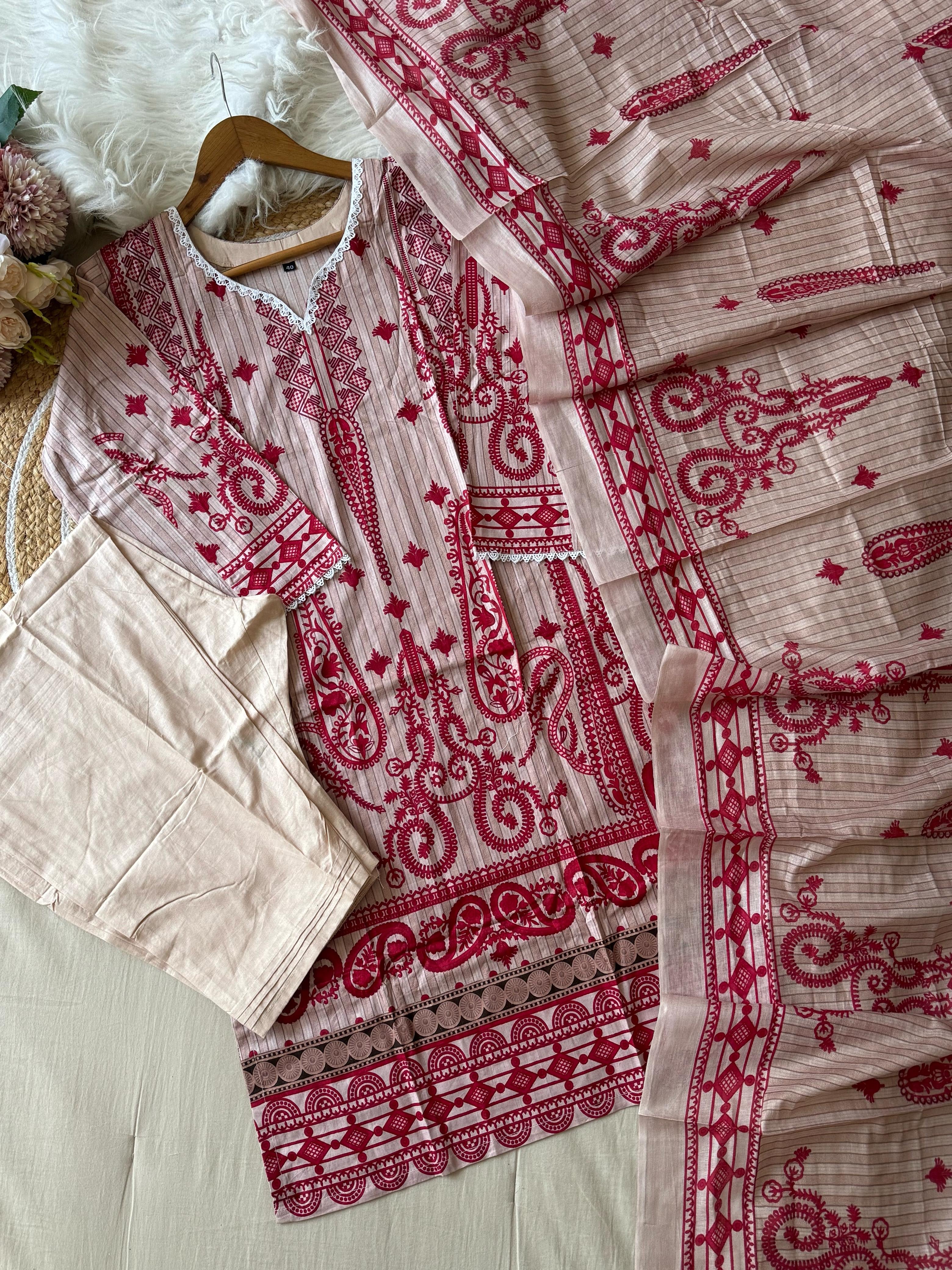 Cotton Pakistani Suit Featuring Laces and Pockets-4