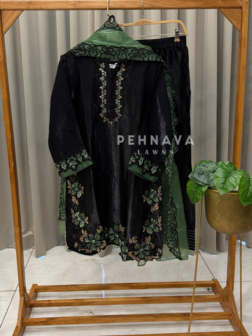Floral Embroidered Three Piece Suit-1590