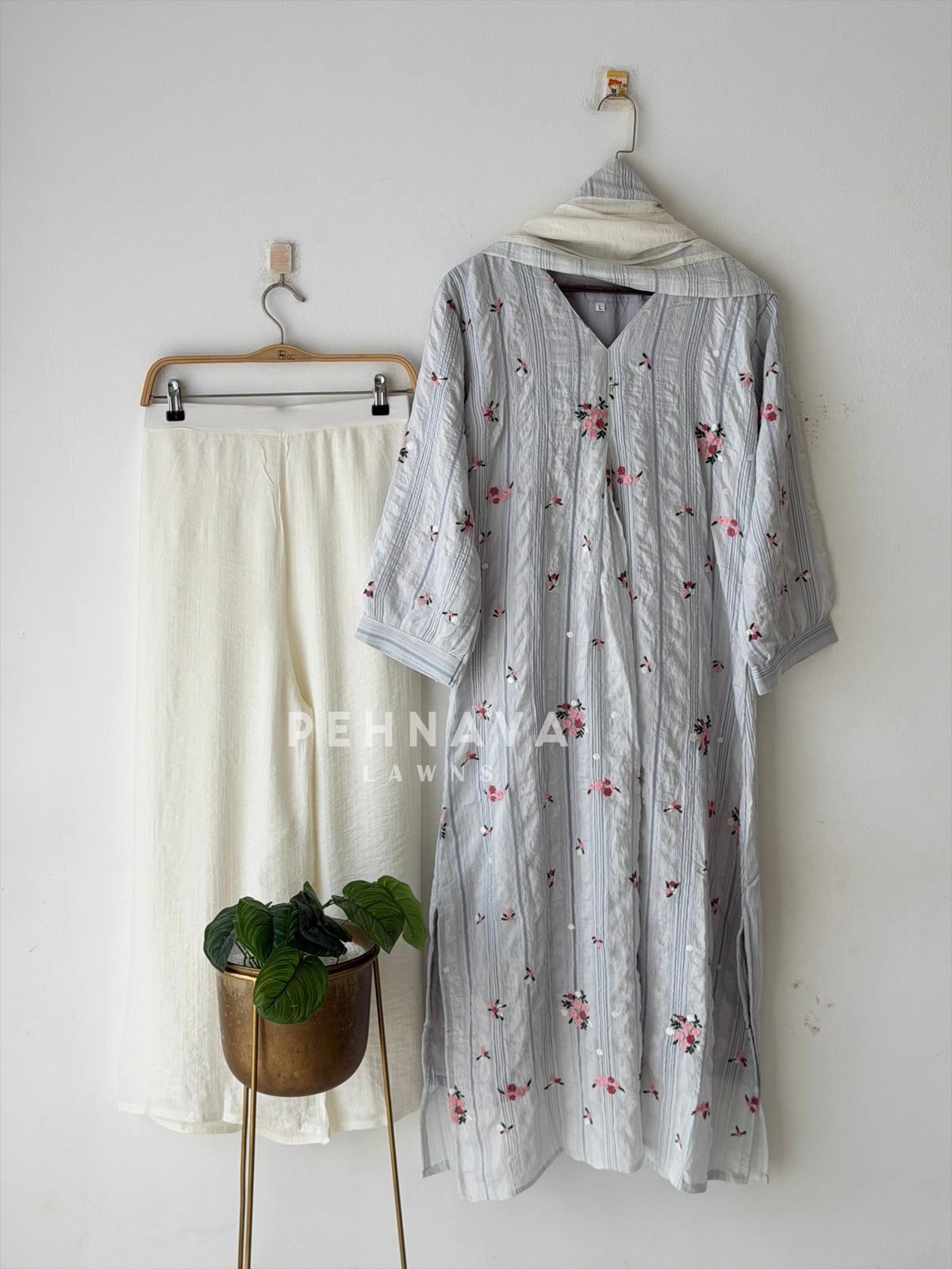 Floral Striped Imported Three Piece Set-298