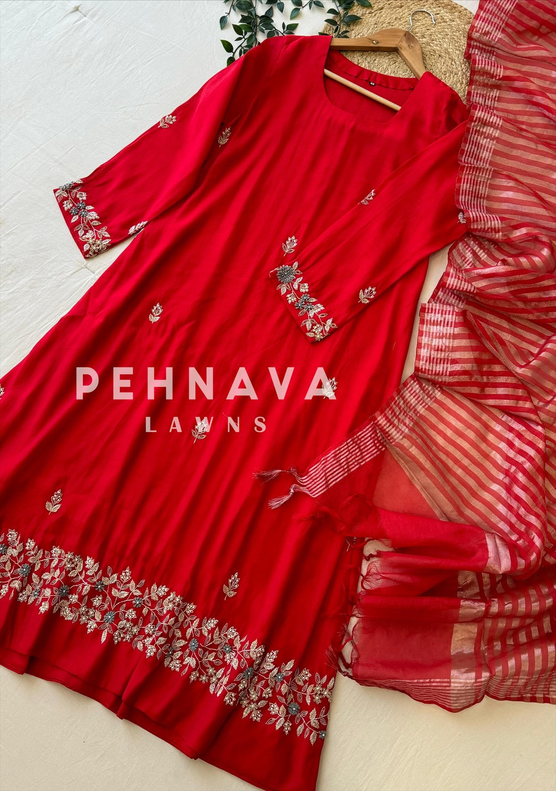 Vibrant Red Pure Chanderi Suit