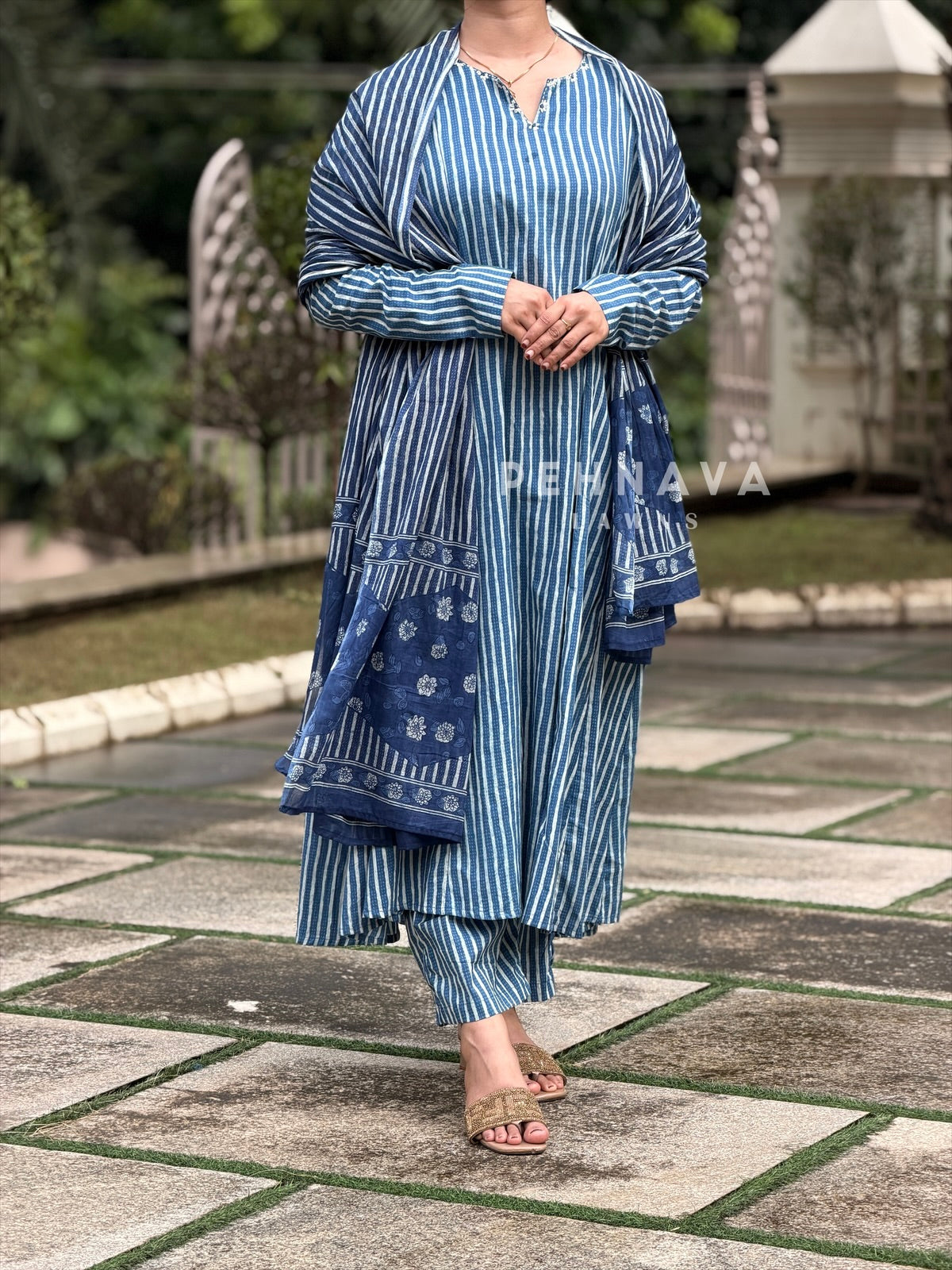 Floral Embroidered Yoke Suit Set