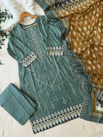 Cotton Embroidered Suit Ft.Cotton Duppatta-3505