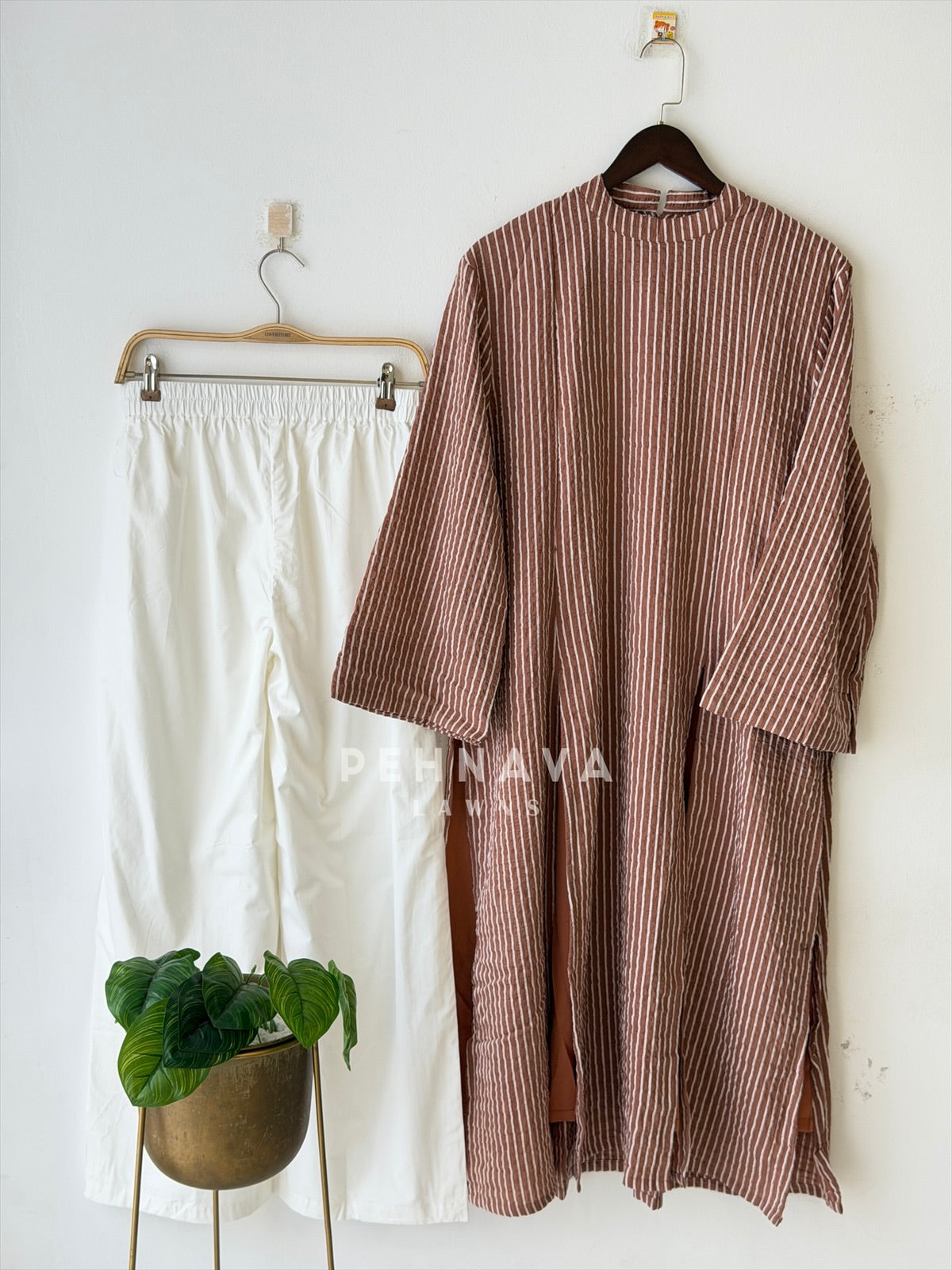 Modest Striped Side-Slit Two Piece Set-B227