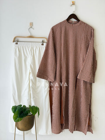 Modest Striped Side-Slit Two Piece Set-B227