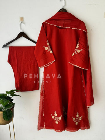 Floral Embroidered Chanderi A-Line Suit Set 3177 DR3