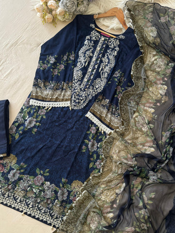 Blue Printed Pakistani Cotton Suit