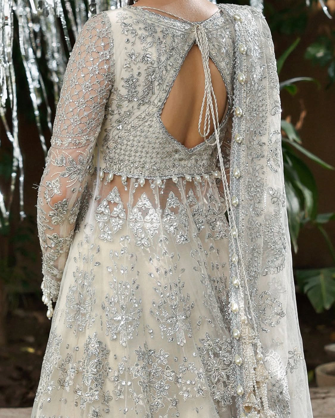 Heavily Emblished Ivory and Silver Lehenga