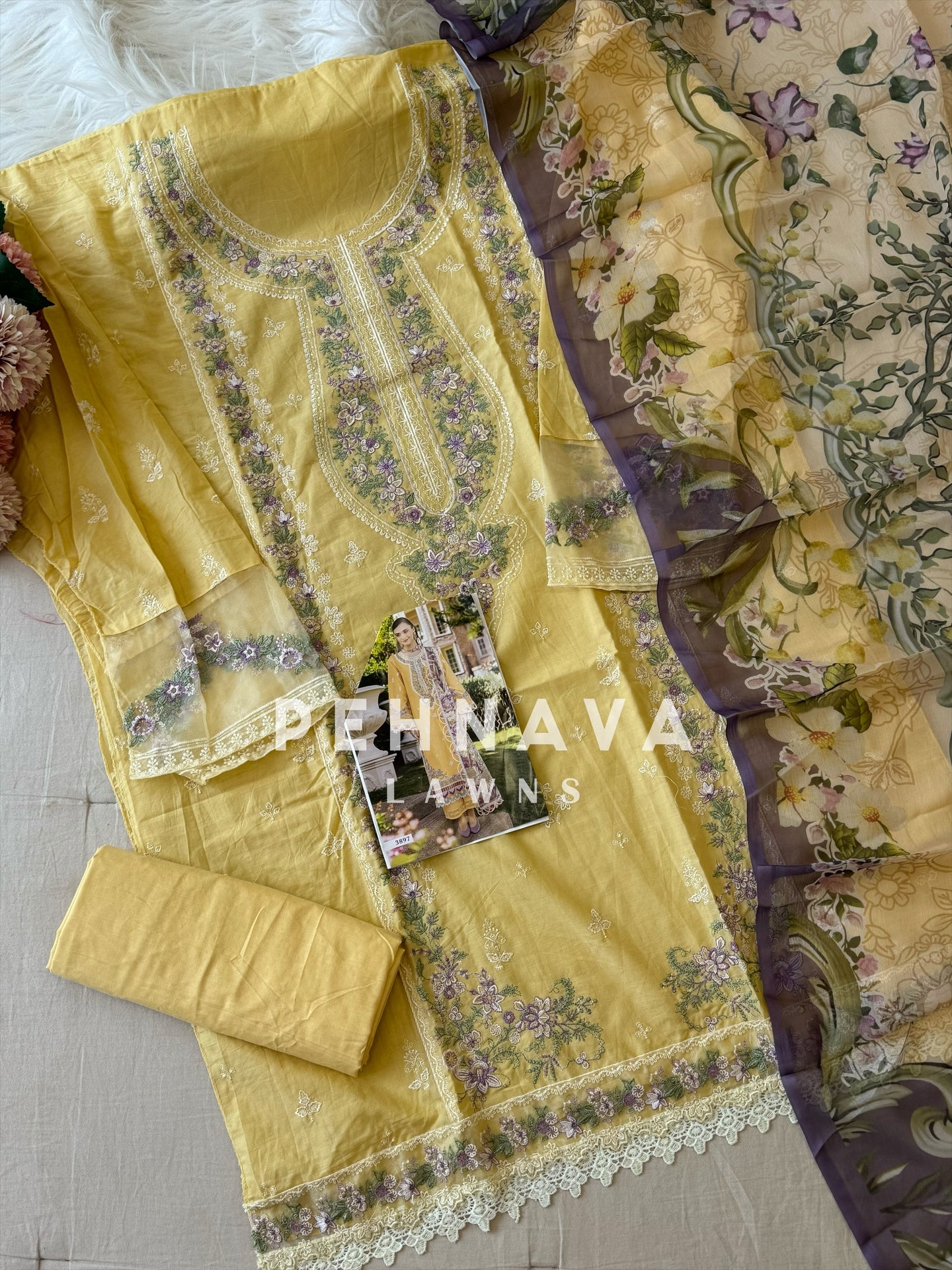 Cotton Embroidered Suit with dupatta option-3897