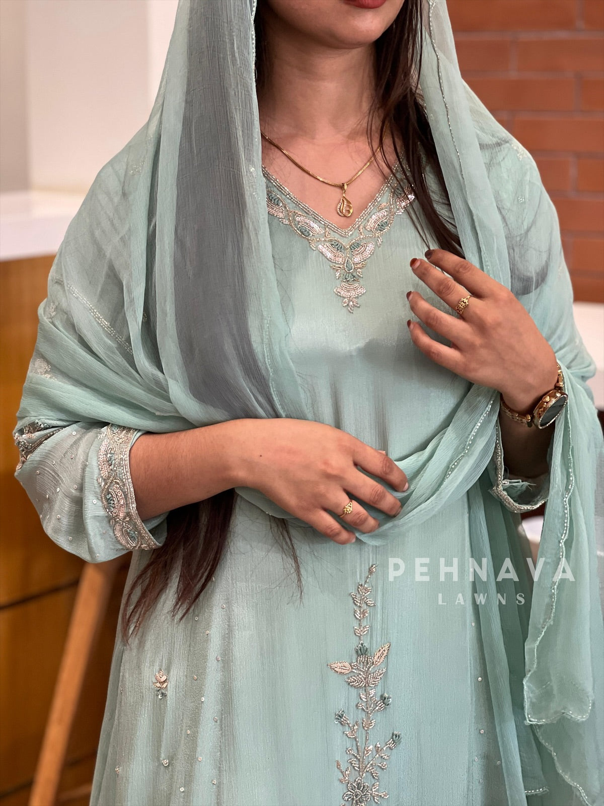 Handworked Vine Detail Suit - Pehnava Lawns
