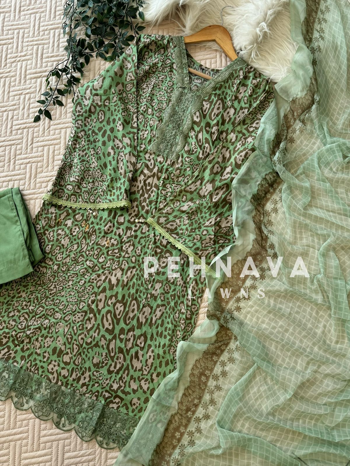 Green Patterned Pakistani Suit-1293