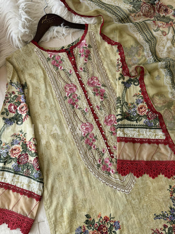 Cotton Lace Detail Suit Set-1488 - Pehnava Lawns