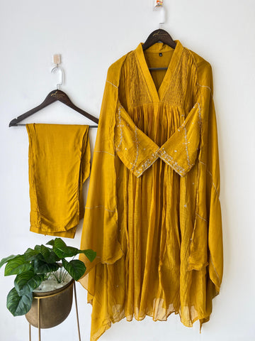 Mulchandheri Pleated A-line suit with embroidery