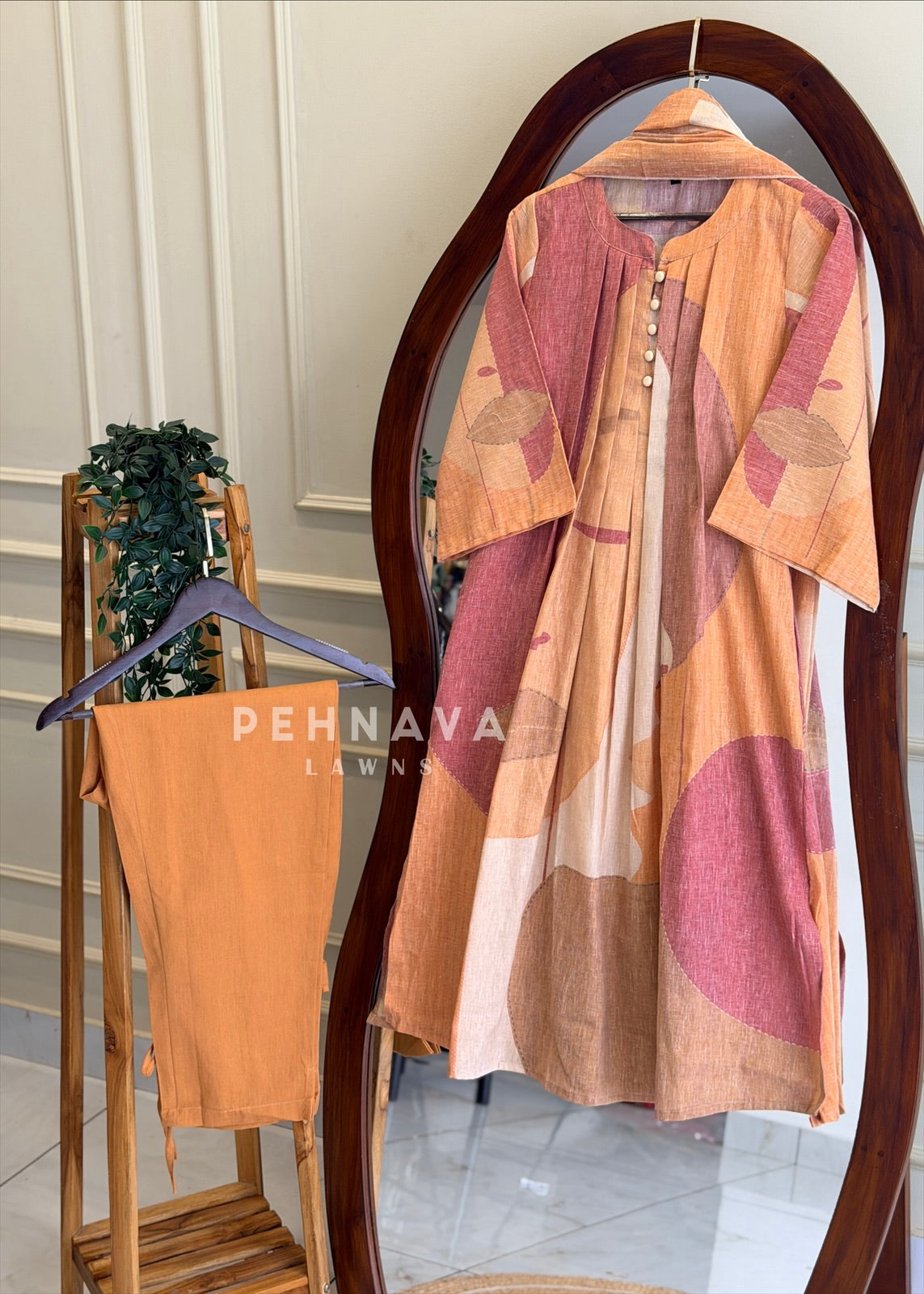 Pleated Yoke Printed Three Piece Set 2817