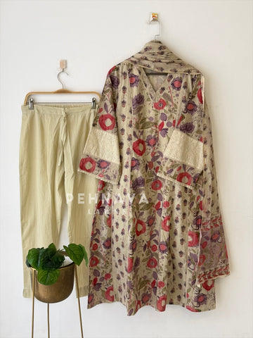 Floral Printed A-Line Three-Piece Set-13104