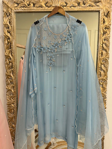 Pearl and floral handworked semi stitched-3 color options