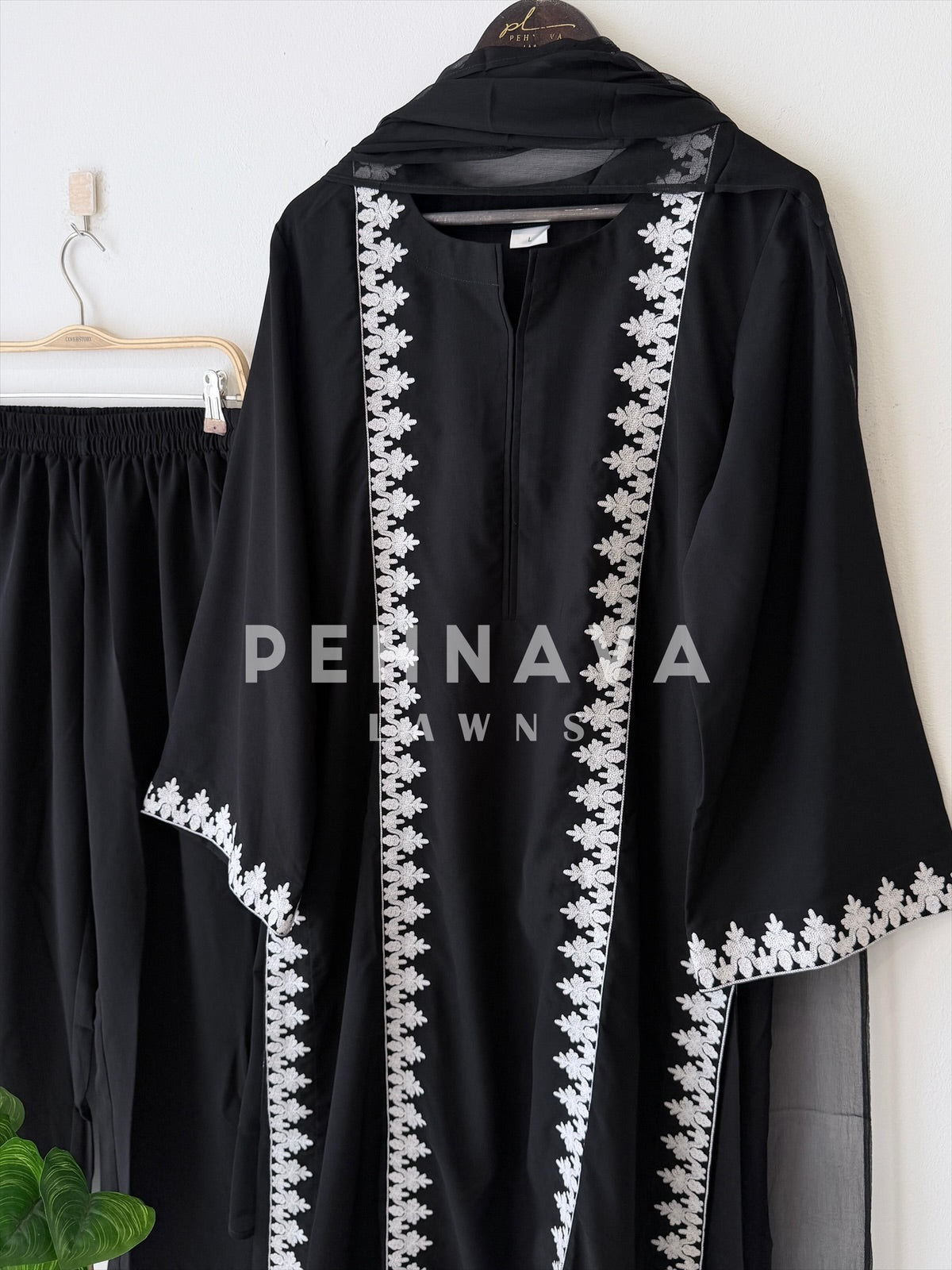 Elegant Black Embroidered Suit- J7110