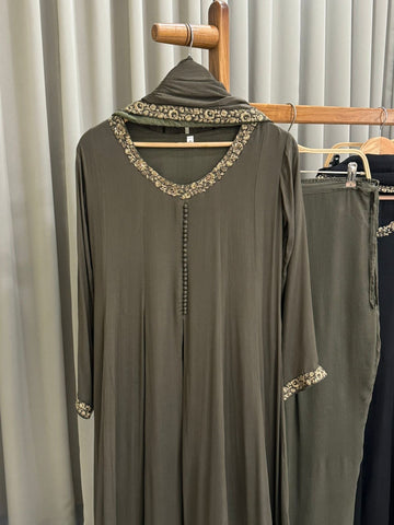 Premium Chinnon Handworked Front-slitted Anarkali suit-34681