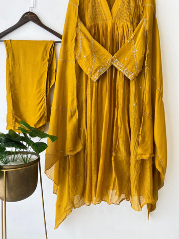 Mulchandheri Pleated A-line suit with embroidery