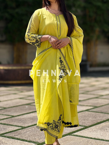 Mul-Chandheri Flared Embroidered Suit