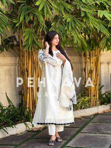 Mul-Chandheri Flared Embroidered Suit