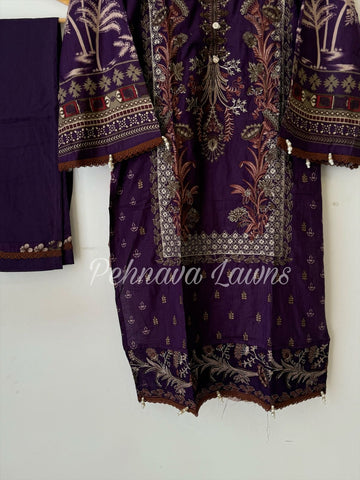 Cotton Embroidered Suit with Chiffon/Cotton Dupatta-3374