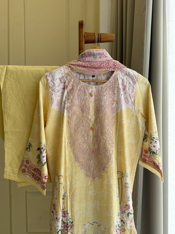 Pakistani printed suit ft-Cutwork embroidered dupatta-2