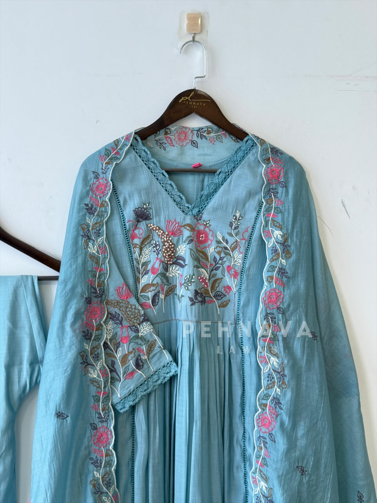 Chanderi Embroidered Lace Suit Set