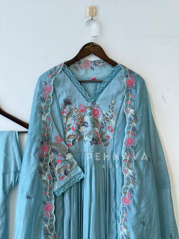 Chanderi Embroidered Lace Suit Set