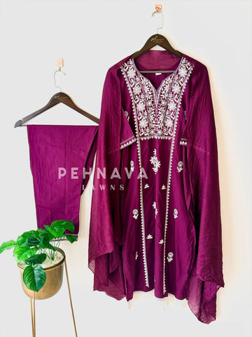Panel Embroidered Three Piece Set