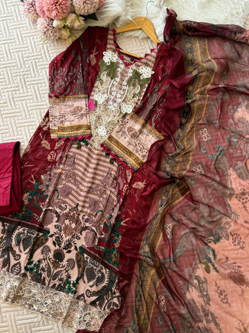 Maroon Embroidered Floral Salwar-1099
