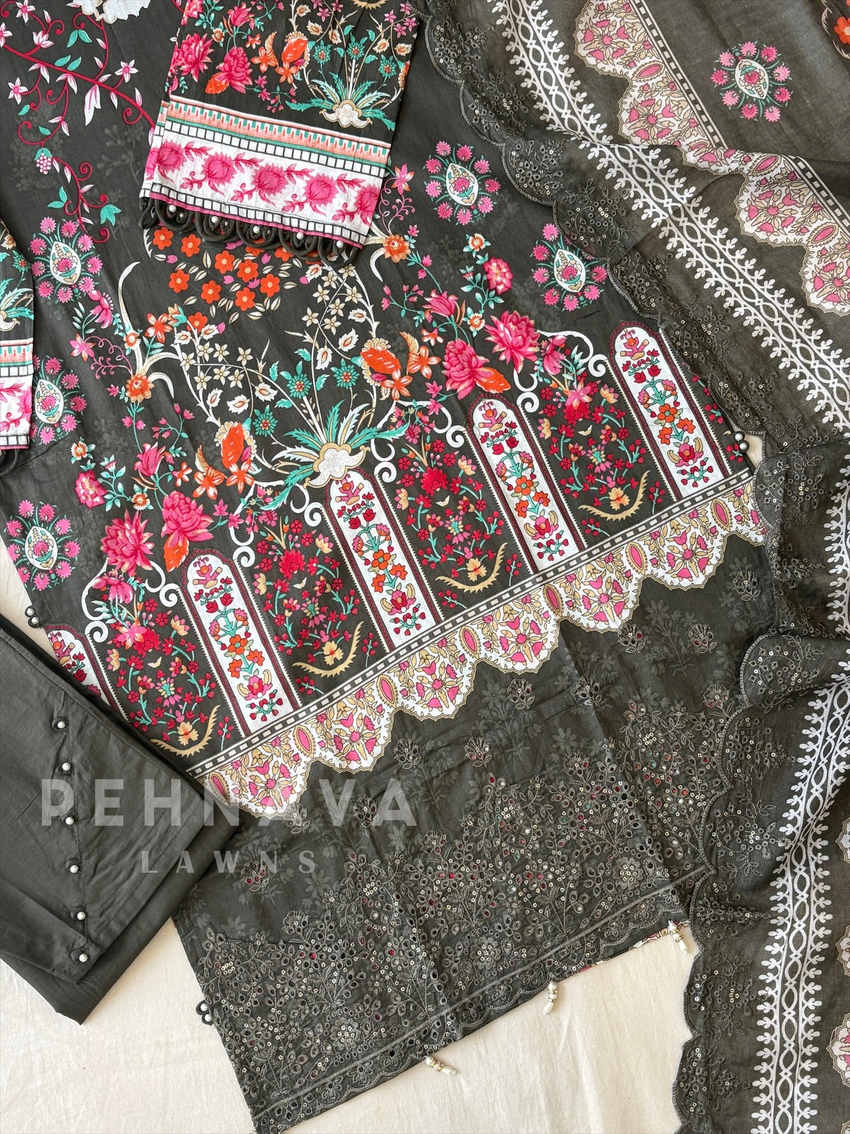 Floral Work Cotton Suit Set-1107