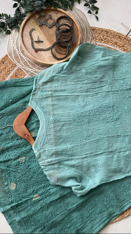 Authentic chikankaari embroidered suit-Blue ombre
