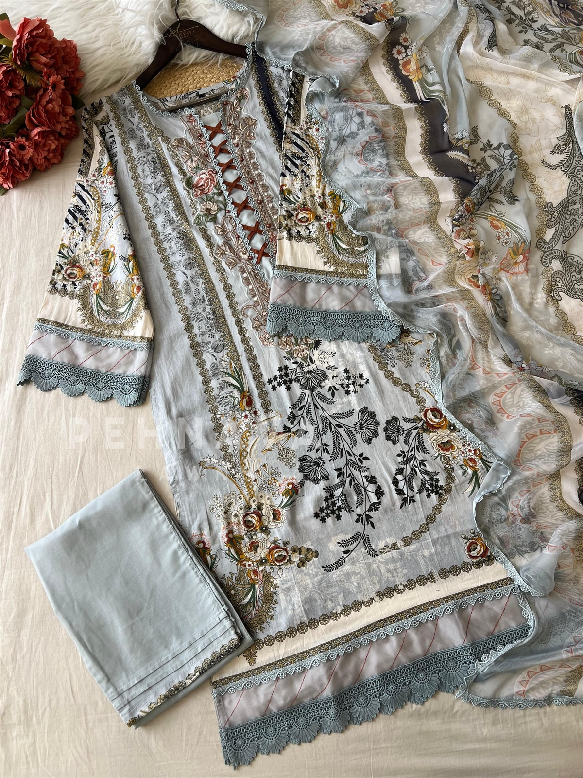 Cotton Lace Detail Suit Set-1481