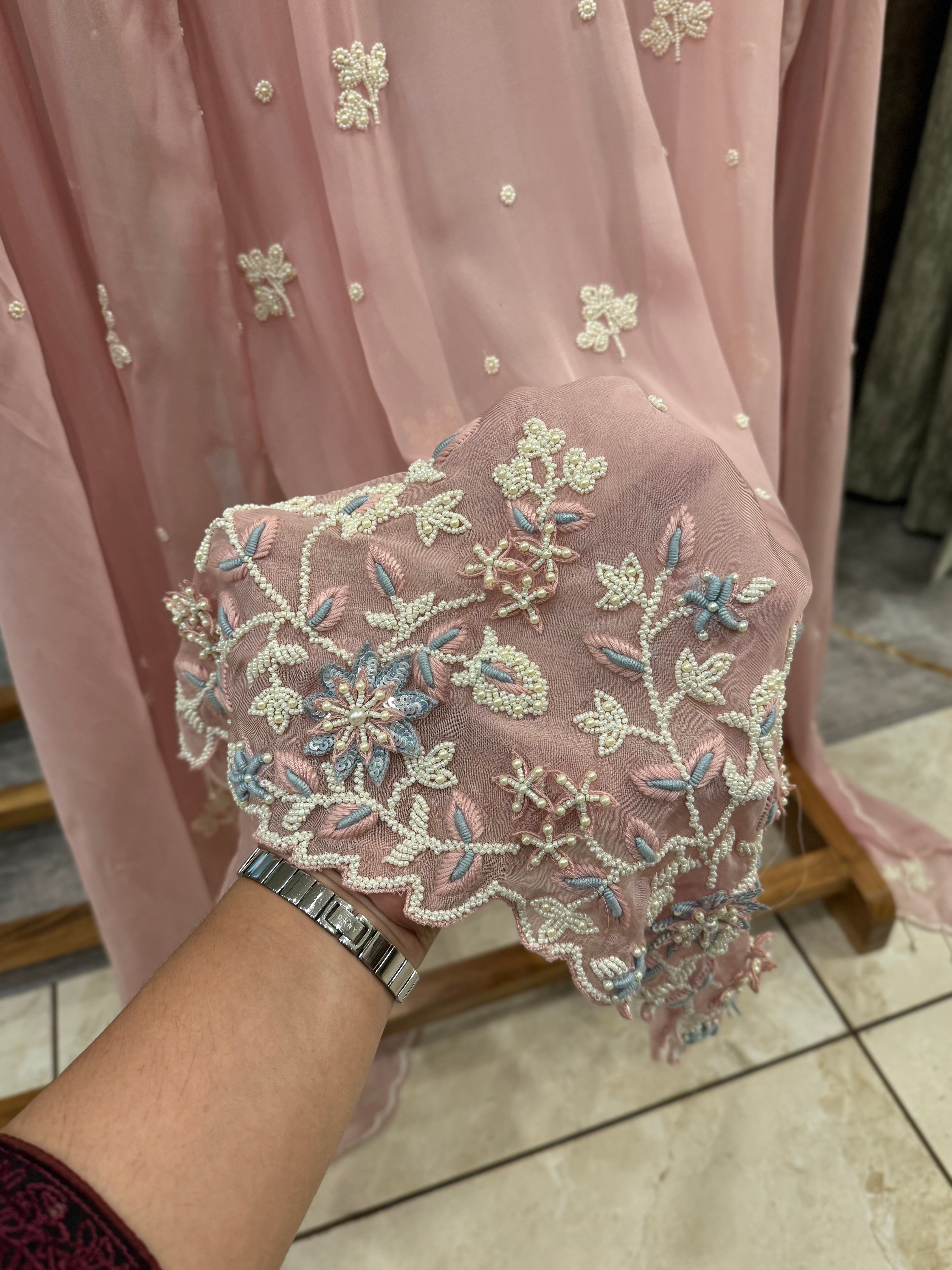 Pearl and thread embroidered comfy pire organza suit-09