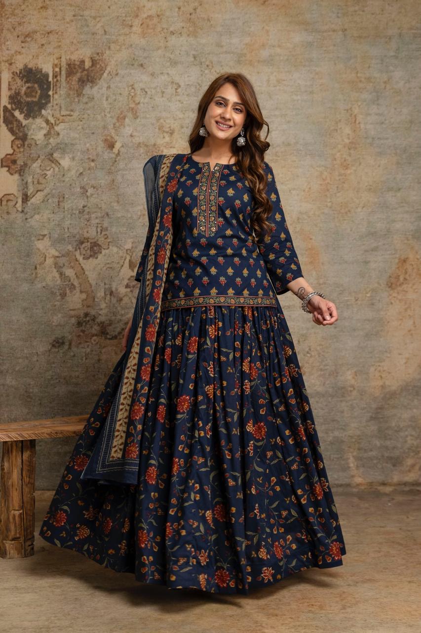 Floral Block Print Skirt Set 456