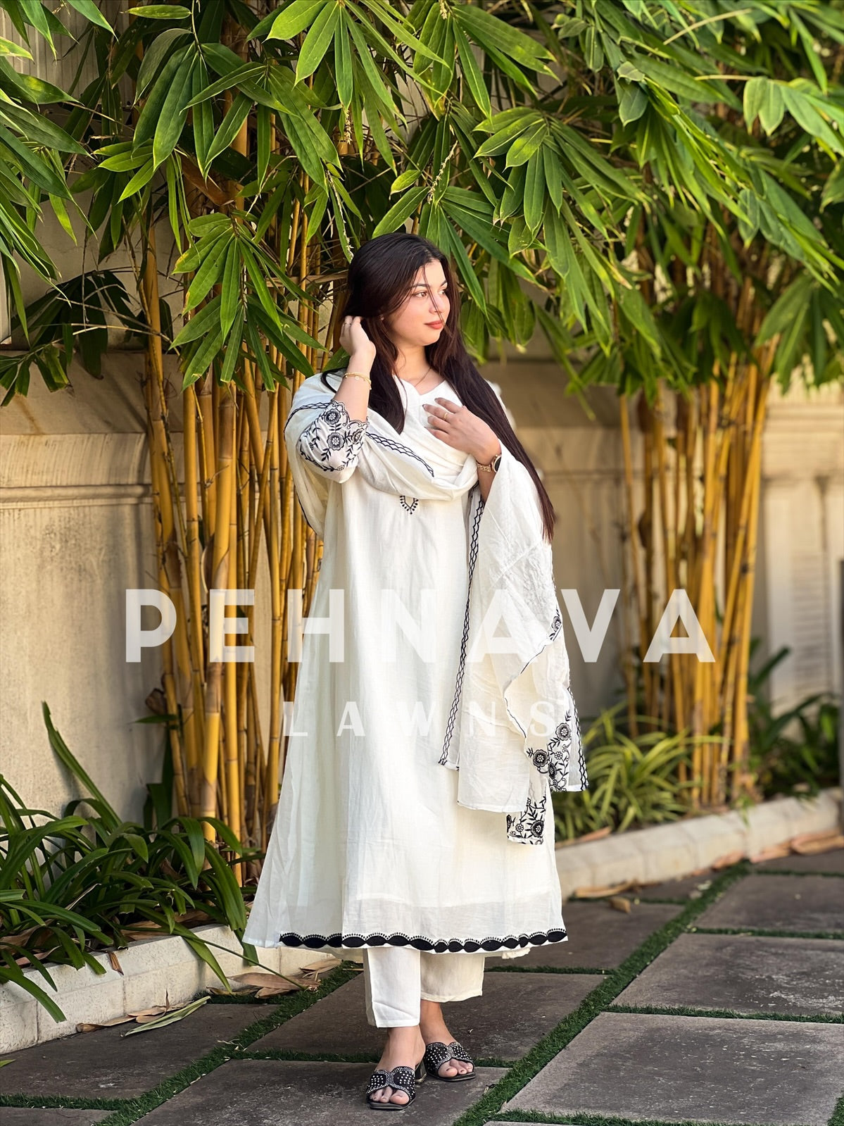 Mul-Chandheri Flared Embroidered Suit