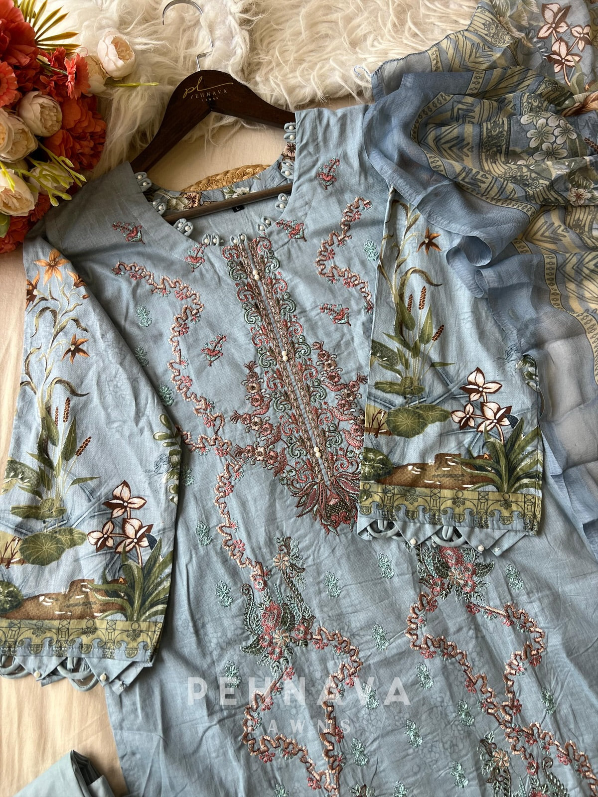 Floral Embroidered Cotton Suit -4105