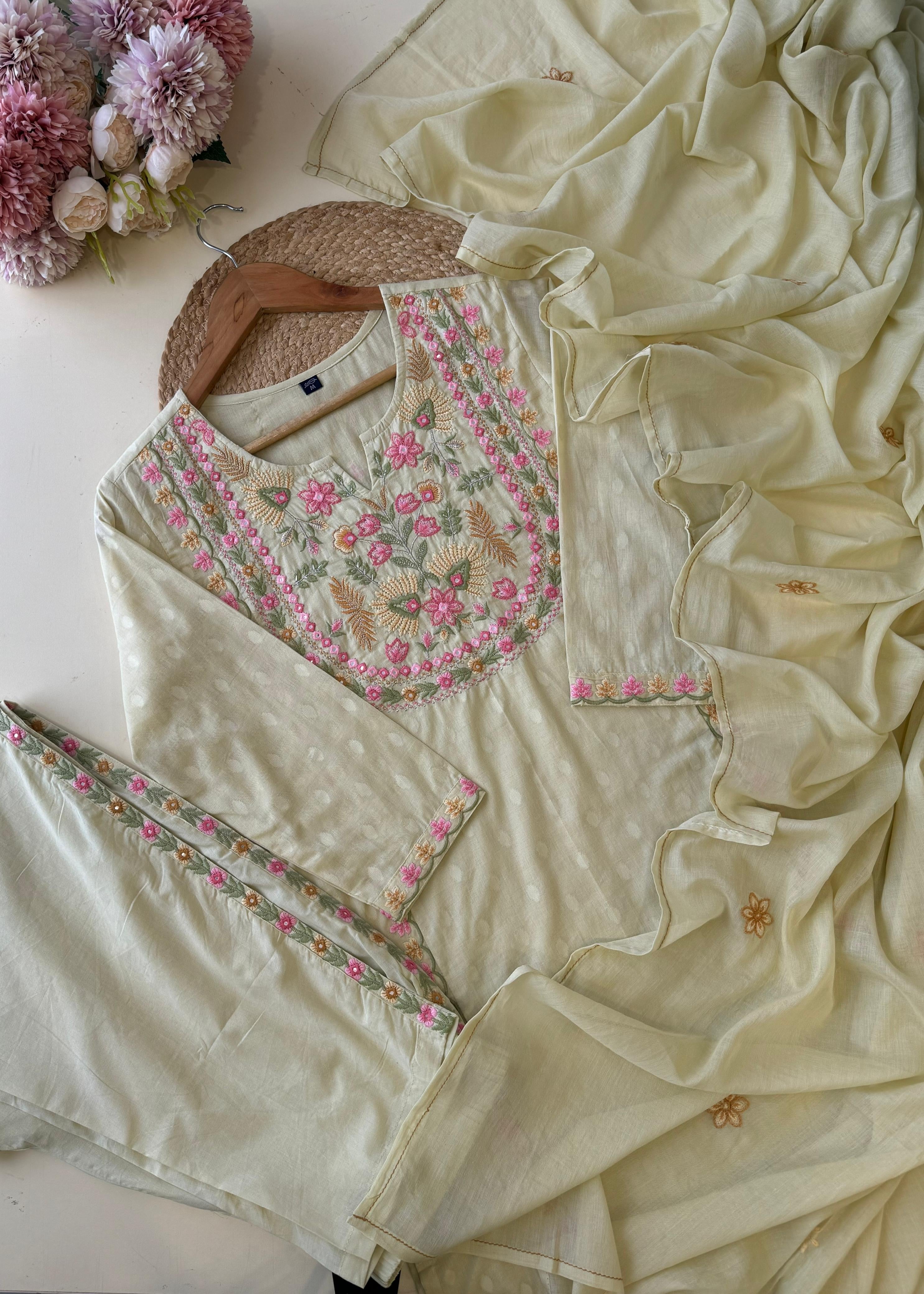 Pure Cotton Floral Embroidered Suit-3939