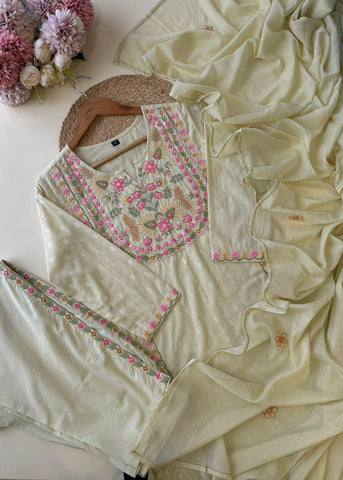 Pure Cotton Floral Embroidered Suit-3939