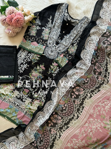 Cotton emroidered suit with chiffon /cotton embroidered dupatta-3689
