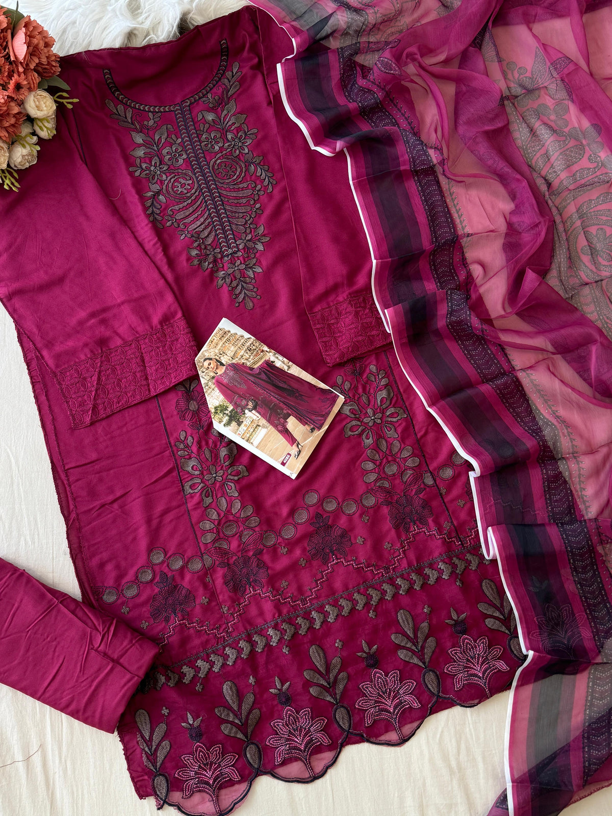 Floral Embroidered Rayon Suit