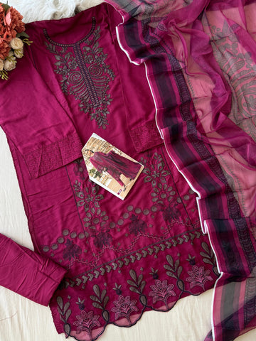 Floral Embroidered Rayon Suit