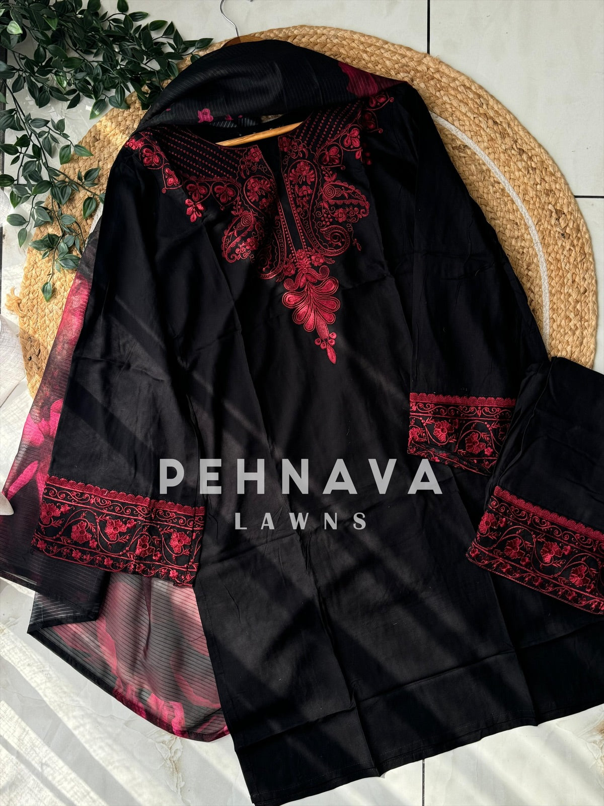 Black Bell Sleeved Pure Lawn Suit 166