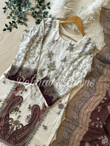 Paki Printed casual suit with chiffon/cotton dupatta -495