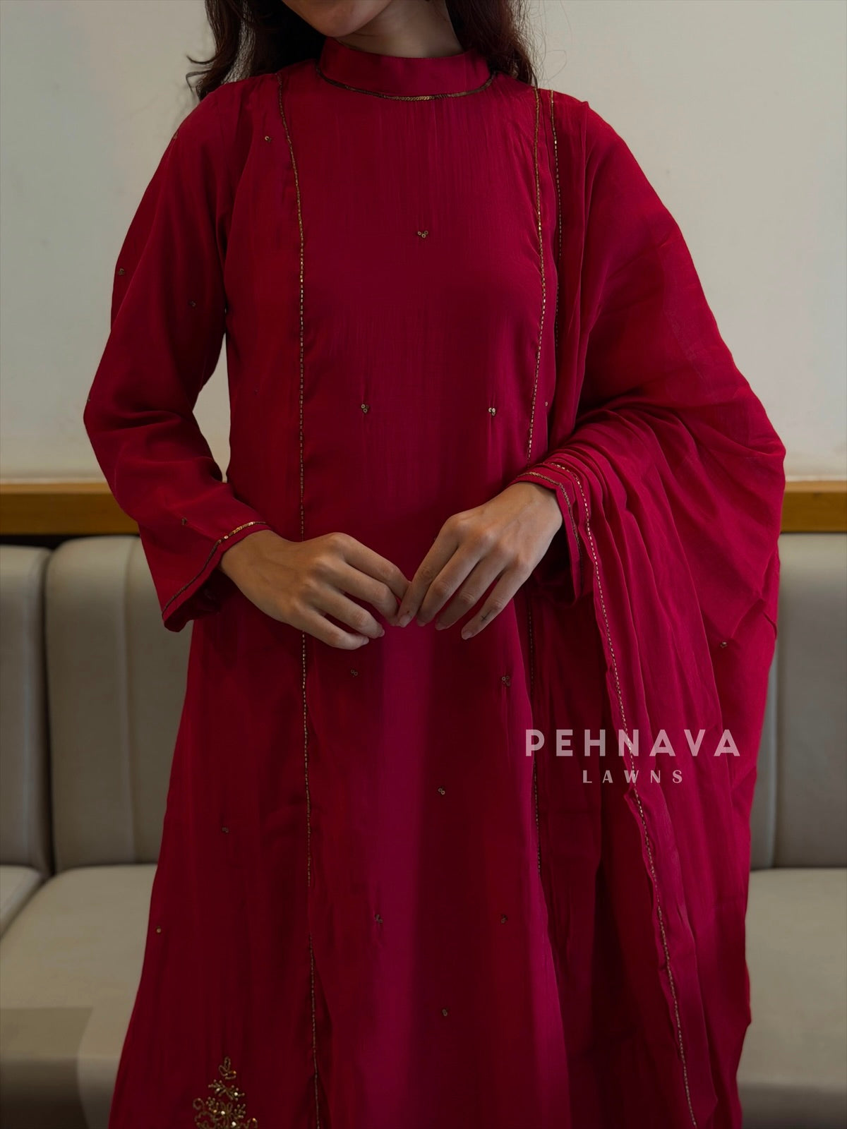 Handworked panel Anarkali Ensemble H-183 Rani Pink
