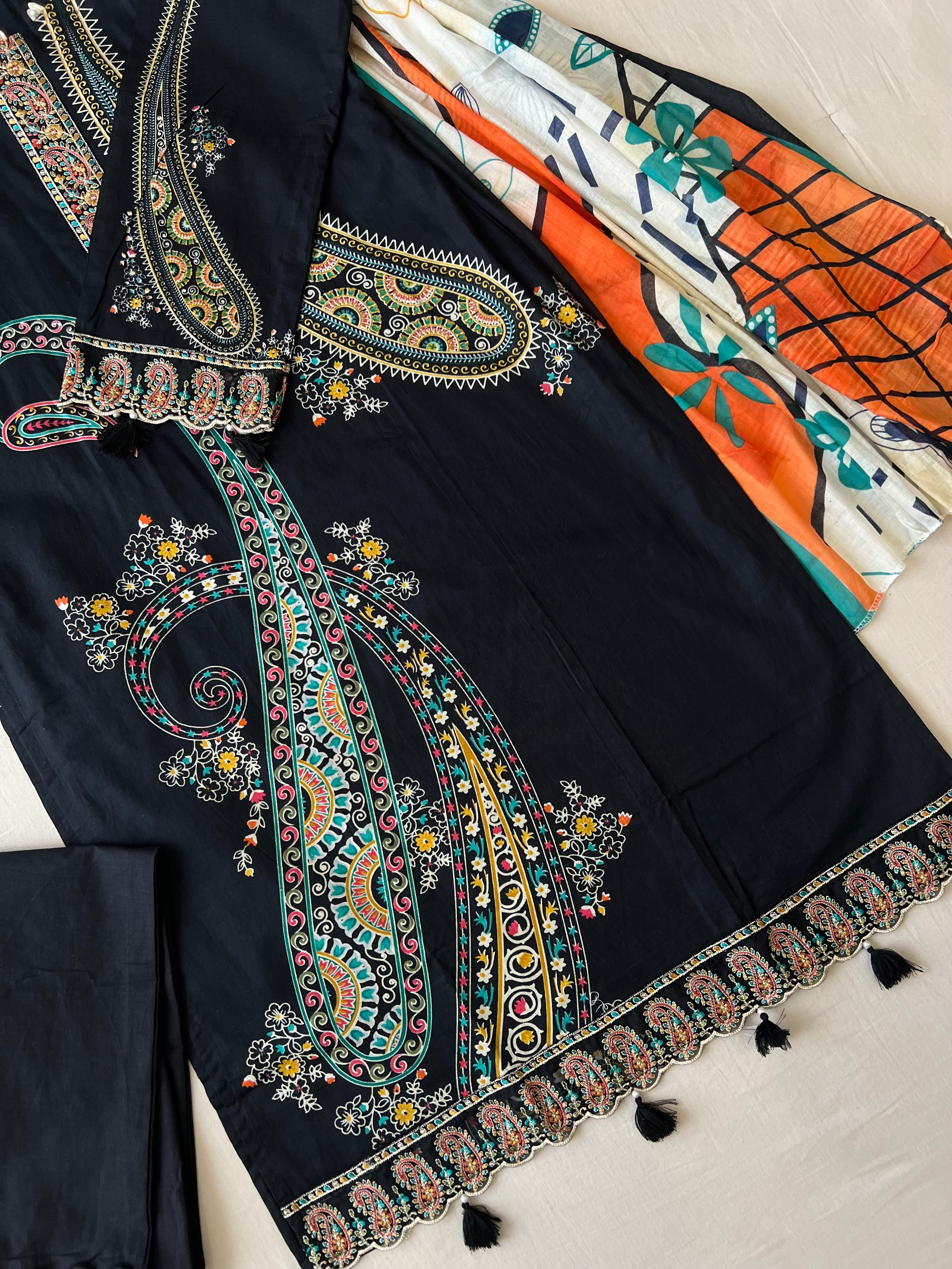 Cotton Straight Kurta-Black