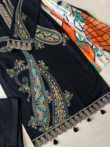 Cotton Straight Kurta-Black