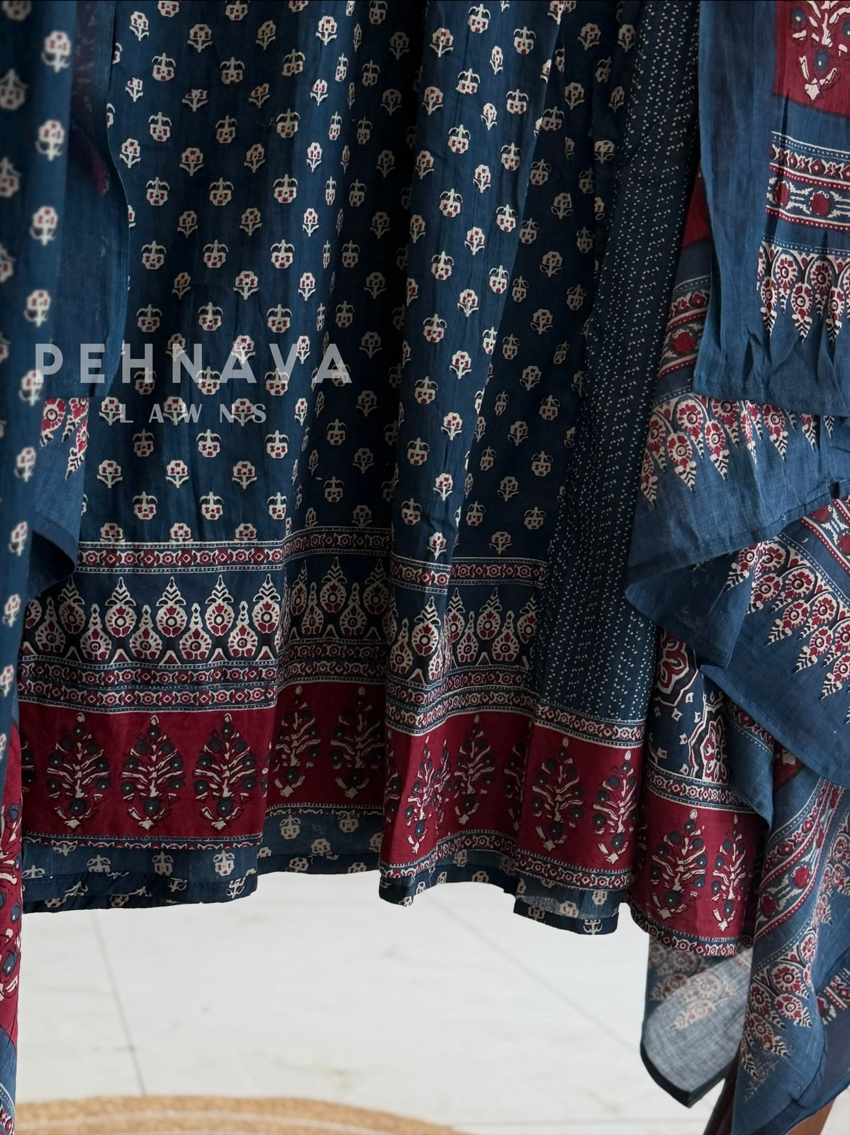 Pleated Yoke Ajrak Printed Suit
